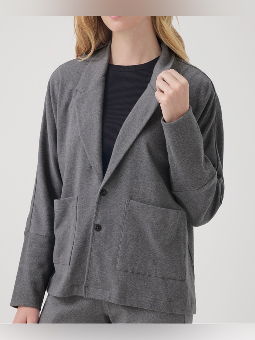 Pact Airplane Relaxed Blazer Grey Heather Organic Cotton NWOT Size S